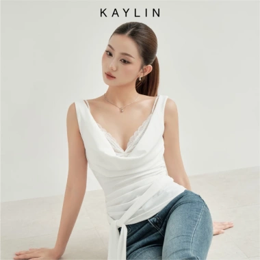 Áo Kaylin cổ đổ, phối bra ren, thun dẻo vân mây – BST Thu Đông 2.025, chỉ 398.000₫