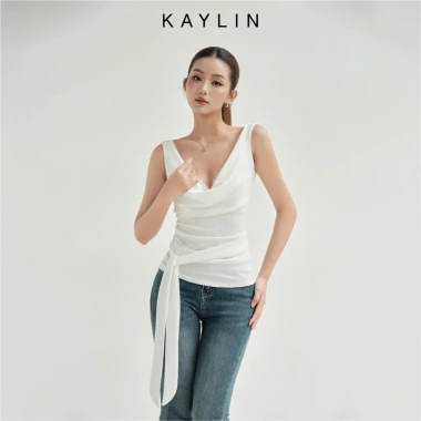 Áo Kaylin cổ đổ, phối bra ren, thun dẻo vân mây – BST Thu Đông 2.025, chỉ 398.000₫
