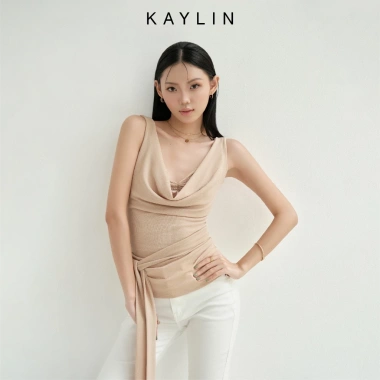 Áo Kaylin cổ đổ, phối bra ren, thun dẻo vân mây – BST Thu Đông 2.025, chỉ 398.000₫