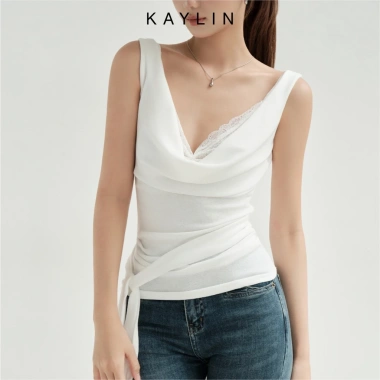 Áo Kaylin cổ đổ, phối bra ren, thun dẻo vân mây – BST Thu Đông 2.025, chỉ 398.000₫