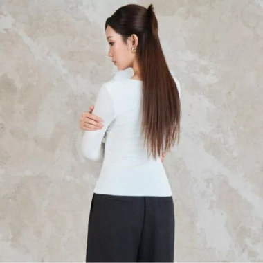Áo KAYLIN cổ phối hoa dài tay, thun lụa cotton 2 lớp co giãn, phong cách cá tính - BST Tháng 12.2.025 A120T12 giá 420.000