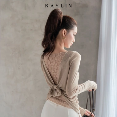 Áo KAYLIN cổ thuyền lưng hở ren, thun nhung co giãn gợi cảm BST Tháng 11.2.025 N2.408 340k 5