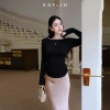 Áo KAYLIN cổ thuyền lưng hở ren, thun nhung co giãn gợi cảm BST Tháng 11.2.025 N2.408 340k 7