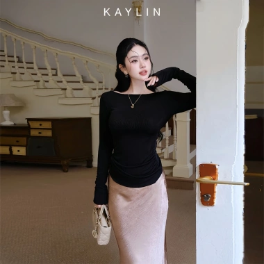 Áo KAYLIN cổ thuyền lưng hở ren, thun nhung co giãn gợi cảm BST Tháng 11.2.025 N2.408 340k 7