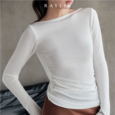 Áo KAYLIN cổ thuyền lưng hở ren, thun nhung co giãn gợi cảm BST Tháng 11.2.025 N2.408 340k 8