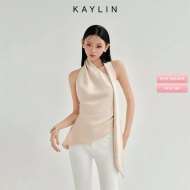 Áo KAYLIN cổ yếm chiết eo lụa nhũ ánh kim thanh lịch BST Thu Đông 2.025 - Giá giảm còn 410.000 VND