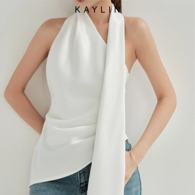 Áo KAYLIN cổ yếm chiết eo lụa nhũ ánh kim thanh lịch BST Thu Đông 2.025 - Giá giảm còn 410.000 VND