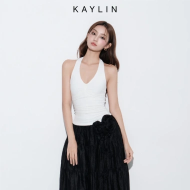 Áo KAYLIN cổ yếm cột nơ ôm form thun lụa cá tính - BST Hè 2.025, giảm còn 338k