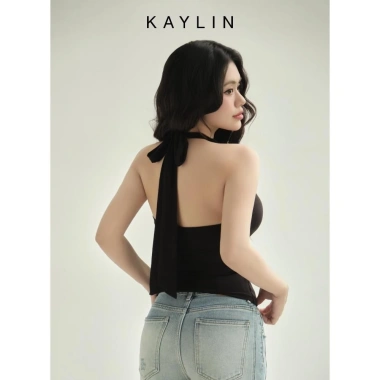 Áo KAYLIN cổ yếm cột nơ ôm form thun lụa cá tính - BST Hè 2.025, giảm còn 338k