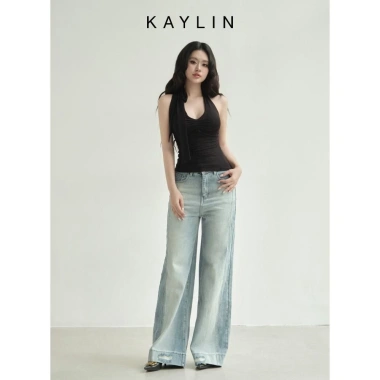 Áo KAYLIN cổ yếm cột nơ ôm form thun lụa cá tính - BST Hè 2.025, giảm còn 338k