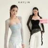Áo Kaylin cụp ngực tay dài, lưới ren và thun co giãn, gợi cảm BST Thu Đông 2.025