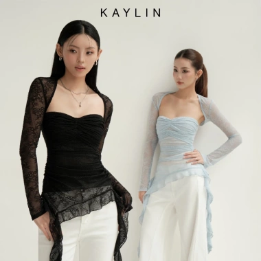 Áo Kaylin cụp ngực tay dài, lưới ren và thun co giãn, gợi cảm BST Thu Đông 2.025