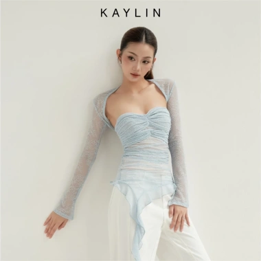 Áo Kaylin cụp ngực tay dài, lưới ren và thun co giãn, gợi cảm BST Thu Đông 2.025