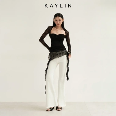 Áo Kaylin cụp ngực tay dài, lưới ren và thun co giãn, gợi cảm BST Thu Đông 2.025