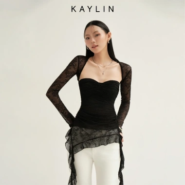 Áo Kaylin cụp ngực tay dài, lưới ren và thun co giãn, gợi cảm BST Thu Đông 2.025