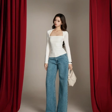 Áo Kaylin Fit Square Top cổ vuông tay dài vải thun, giảm giá Tết Collection 380k 4 Áo Kaylin Fit Square Top cổ vuông tay dài vải thun, giảm giá Tết Collection 380k 4