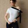 Áo Kaylin lệch vai ôm nơ dài, thun cotton co giãn, cá tính BST Tháng 3 A149T3 350k