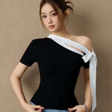 Áo Kaylin lệch vai ôm nơ dài, thun cotton co giãn, cá tính BST Tháng 3 A149T3 350k 3