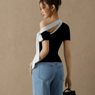 Áo Kaylin lệch vai ôm nơ dài, thun cotton co giãn, cá tính BST Tháng 3 A149T3 350k 7