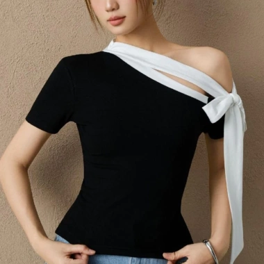 Áo Kaylin lệch vai ôm nơ dài, thun cotton co giãn, cá tính BST Tháng 3 A149T3 350k 10