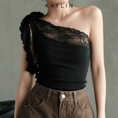 Áo Kaylin lệch vai ren thun poly dẻo - Phong cách cá tính, giảm giá 290.000₫