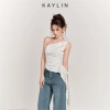Áo Kaylin lệch vai vạt chéo tua rua Riva lụa chấm bi - Cá tính BST Hè 2.025, 410.000₫