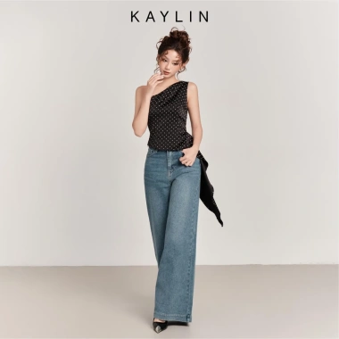 Áo Kaylin lệch vai vạt chéo tua rua Riva lụa chấm bi - Cá tính BST Hè 2.025, 410.000₫