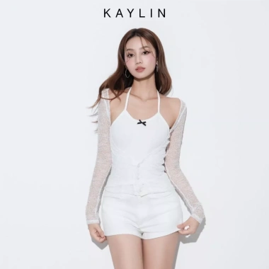 Áo Kaylin lưới tay dài phối yếm 2 dây thun cotton gợi cảm Hè 2.025 - Sale Sốc 221k