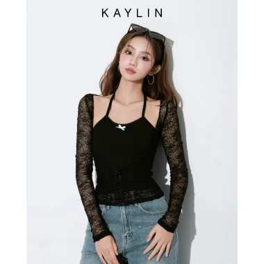 Áo Kaylin lưới tay dài phối yếm 2 dây thun cotton gợi cảm Hè 2.025 - Sale Sốc 221k