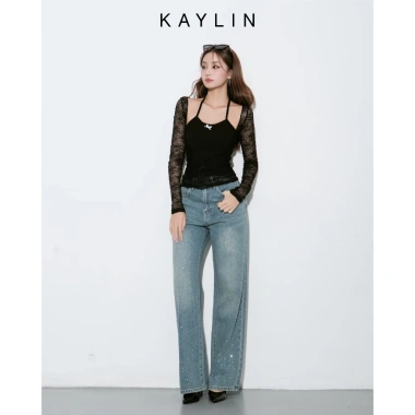 Áo Kaylin lưới tay dài phối yếm 2 dây thun cotton gợi cảm Hè 2.025 - Sale Sốc 221k