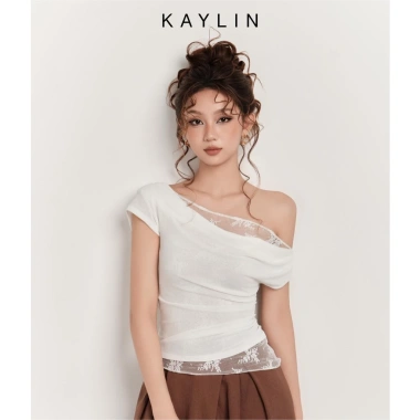 Áo KAYLIN NOIR Drape trễ vai viền ren, thun poly dẻo, BST Hè 2.025 - Giá chỉ 330.000đ