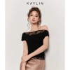Áo KAYLIN NOIR Drape trễ vai viền ren, thun poly dẻo, BST Hè 2.025 - Giá chỉ 330.000đ 2