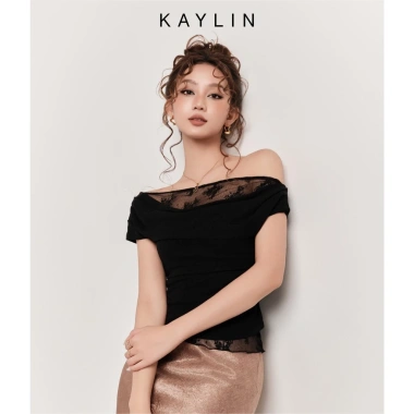 Áo KAYLIN NOIR Drape trễ vai viền ren, thun poly dẻo, BST Hè 2.025 - Giá chỉ 330.000đ