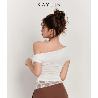 Áo KAYLIN NOIR Drape trễ vai viền ren, thun poly dẻo, BST Hè 2.025 - Giá chỉ 330.000đ