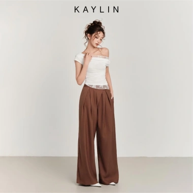 Áo KAYLIN NOIR Drape trễ vai viền ren, thun poly dẻo, BST Hè 2.025 - Giá chỉ 330.000đ