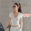 Áo KAYLIN Polo Croptop cổ V thun cotton co giãn, phong cách cá tính - Giá 326.000đ