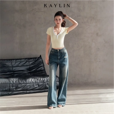 Áo KAYLIN Polo Croptop cổ V thun cotton co giãn, phong cách cá tính - Giá 326.000đ 7