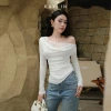 Áo Kaylin tay dài lệch vai ren, lụa thun mỏng nhẹ, gợi cảm - Chỉ 320k