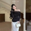 Áo Kaylin tay dài lệch vai ren, lụa thun mỏng nhẹ, gợi cảm - Chỉ 320k 4