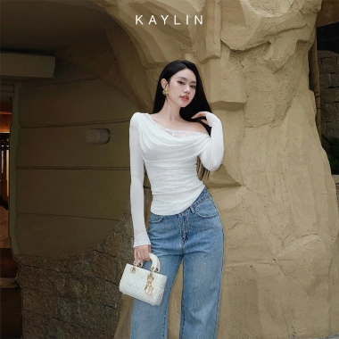 Áo Kaylin tay dài lệch vai ren, lụa thun mỏng nhẹ, gợi cảm - Chỉ 320k