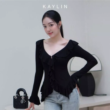 Áo KAYLIN tay dài viền tua rua, vải thun co giãn, phong cách - Giá chỉ 410.000₫