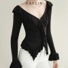 Áo KAYLIN tay dài viền tua rua, vải thun co giãn, phong cách - Giá chỉ 410.000₫ 5