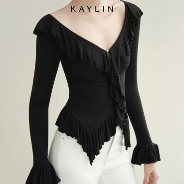 Áo KAYLIN tay dài viền tua rua, vải thun co giãn, phong cách - Giá chỉ 410.000₫ 5 Áo KAYLIN tay dài viền tua rua, vải thun co giãn, phong cách - Giá chỉ 410.000₫ 5
