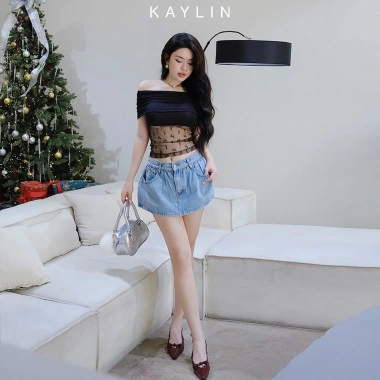 Áo Kaylin trễ vai ren nơ tay dài, thun lụa mỏng nhẹ, phong cách gợi cảm - Giá chỉ 207.000đ
