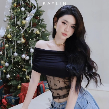 Áo Kaylin trễ vai ren nơ tay dài, thun lụa mỏng nhẹ, phong cách gợi cảm - Giá chỉ 207.000đ