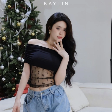 Áo Kaylin trễ vai ren nơ tay dài, thun lụa mỏng nhẹ, phong cách gợi cảm - Giá chỉ 207.000đ