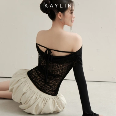 Áo KAYLIN trễ vai tay dài ống loe voan, phong cách gợi cảm - BST Tháng 10.2.025 - Giá ưu đãi 362.000₫