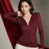 Áo Kaylin Velora Top tay dài cổ V rút nhún, chất thun lụa - Tet Collection A137T1