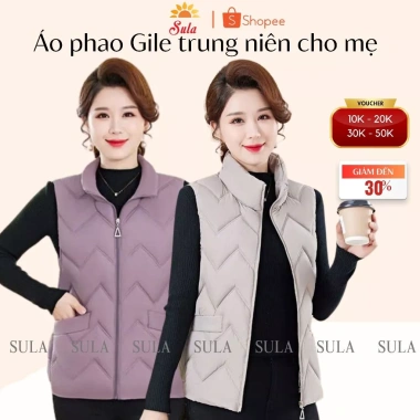 Áo khoác áo phao siêu nhẹ cho mẹ trung niên nữ họa tiết sóng tinh tế 250k