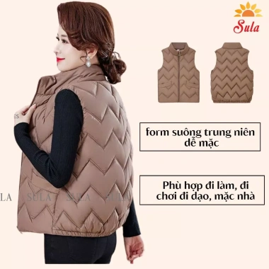 Áo khoác áo phao siêu nhẹ cho mẹ trung niên nữ họa tiết sóng tinh tế 250k